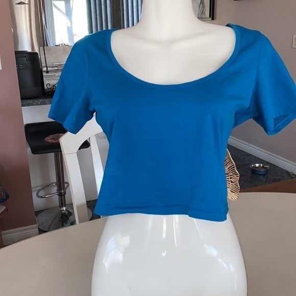 Victoria’s Secret Tee SHOP PEACOCK BLUE COTTON BLEND STRETCHABLE CROPPED Sz M - Picture 5 of 10